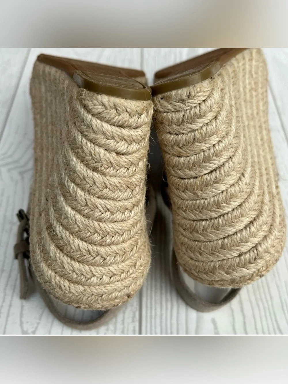 TOMS Monica Wedge Espadrille Sandals Desert Taupe Suede Size 9.5 M